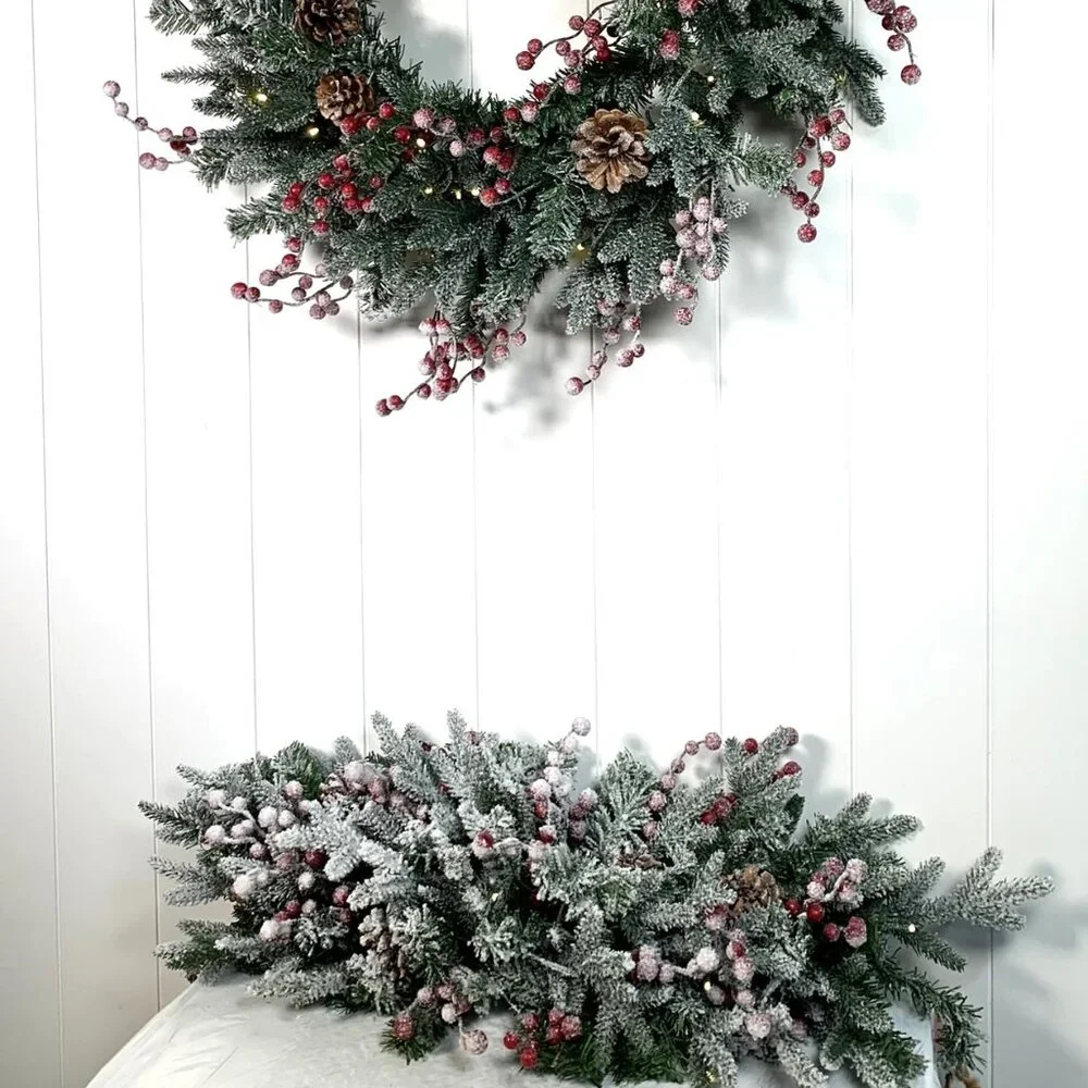 National Tree Company HGTV LED Pre-Lit Battery Timer Large Snowy Garland Swag